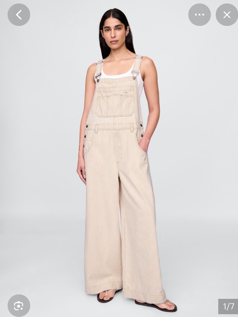 GAP Women's Beige Stripe Wide-Leg Overalls